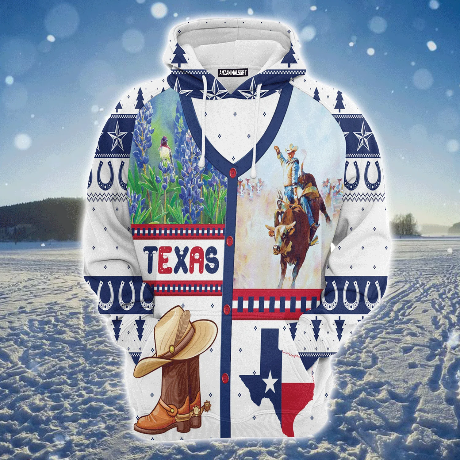 Texas Xmas Premium Christmas Hoodie, Awesome Texas Christmas Unisex White Hoodie For Men & Women - Perfect Gift For Christmas, Texas Lovers - Image 2