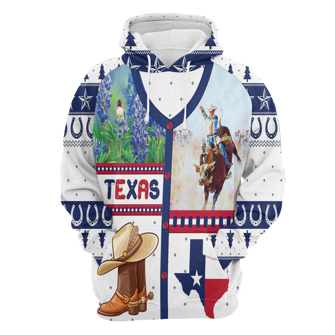 Texas Xmas Premium Christmas Hoodie, Awesome Texas Christmas Unisex White Hoodie For Men & Women - Perfect Gift For Christmas, Texas Lovers - Image 3