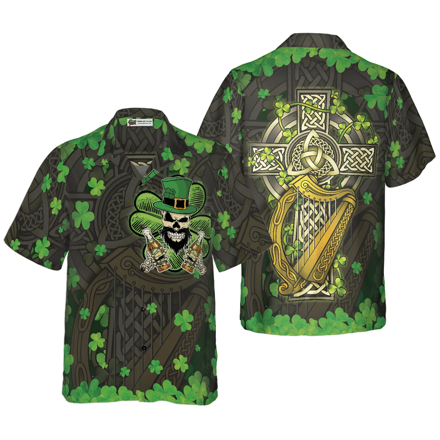 The Celtic Cross Harp Irish Skull Leprechaun Hawaiian Shirt, Colorful Summer Aloha Shirt For Men Women, Gift For Husband, Wife, Friend, Family - Image 2