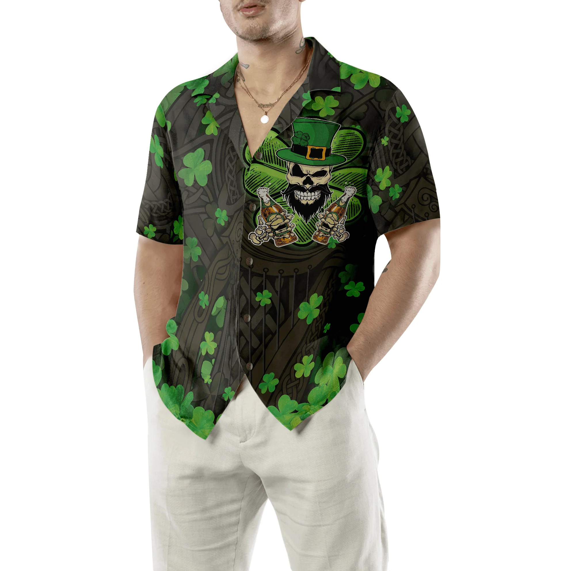 The Celtic Cross Harp Irish Skull Leprechaun Hawaiian Shirt, Colorful Summer Aloha Shirt For Men Women, Gift For Husband, Wife, Friend, Family - Image 6