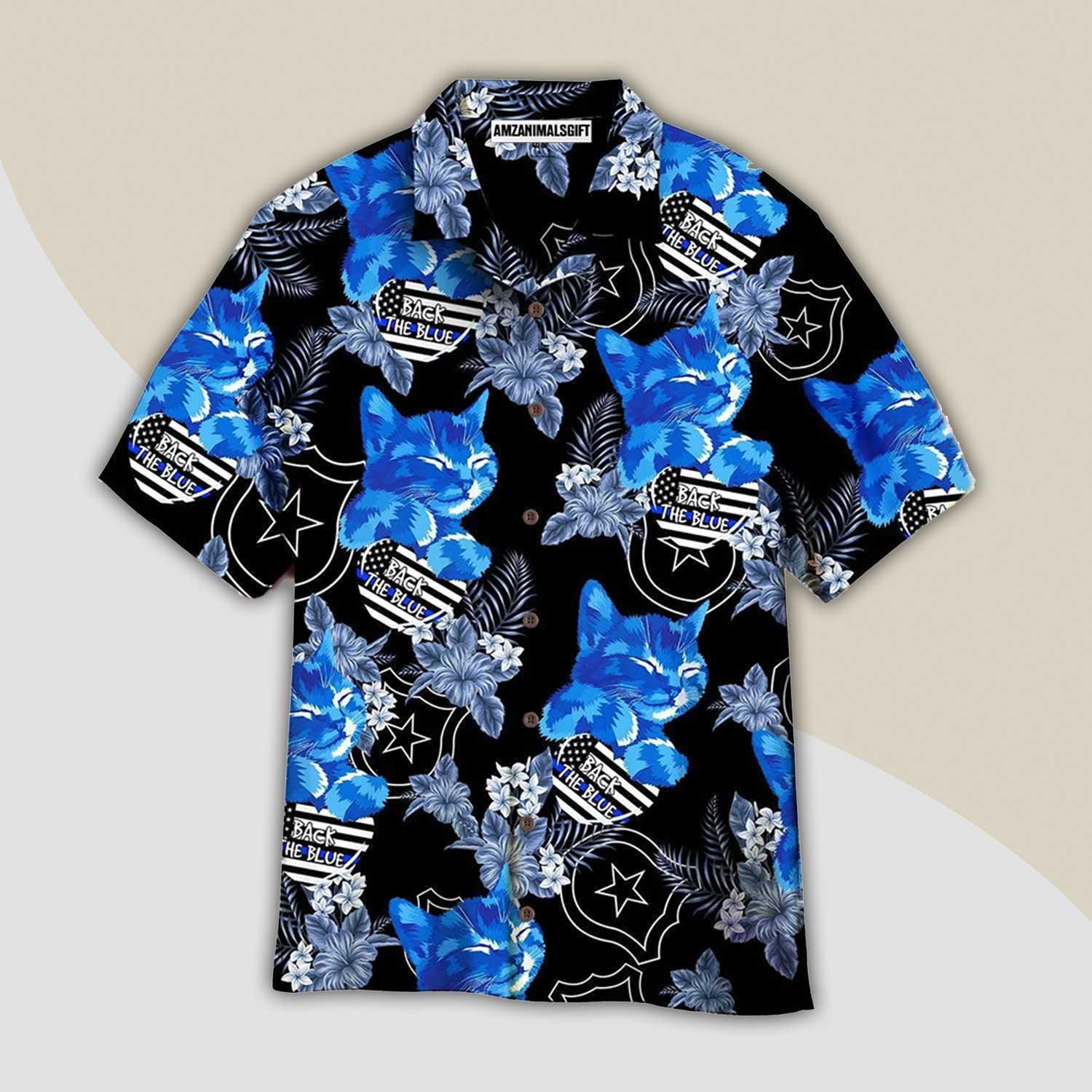 Thin Blue Cat Line With American Flag Aloha Hawaiian Shirts For Men Women, 4th Of July Gift For Summer, Friend, Family, Independence Day, Cat Lovers