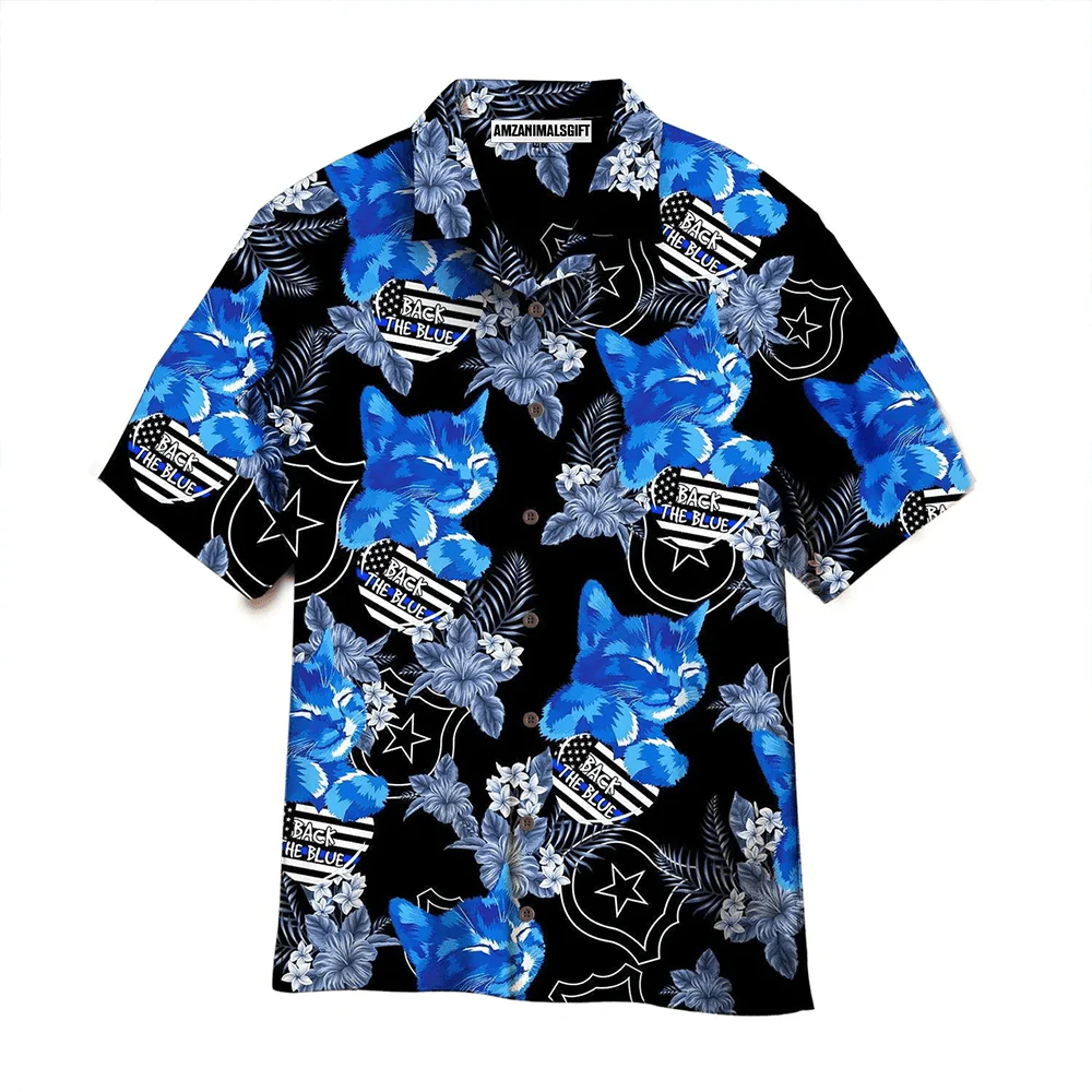 Thin Blue Cat Line With American Flag Aloha Hawaiian Shirts For Men Women, 4th Of July Gift For Summer, Friend, Family, Independence Day, Cat Lovers - Image 2