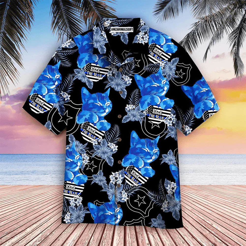 Thin Blue Cat Line With American Flag Aloha Hawaiian Shirts For Men Women, 4th Of July Gift For Summer, Friend, Family, Independence Day, Cat Lovers - Image 3
