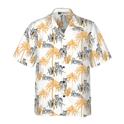Tigers Hawaiian Shirt, Tropical Palm Tree Aloha Shirt For Men - Perfect Gift For Tiger Lovers, Husband, Boyfriend, Friend, Family - Image 3