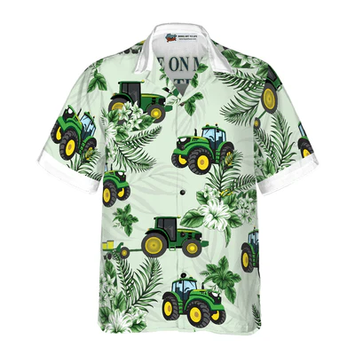 Tractor Hawaiian Shirt, Cool Green Tractor, White Tropical Floral Aloha Shirt For Men - Perfect Gift Men, Friend, Husband, Boyfriend, Family - Image 3