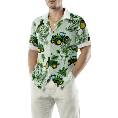 Tractor Hawaiian Shirt, Cool Green Tractor, White Tropical Floral Aloha Shirt For Men - Perfect Gift Men, Friend, Husband, Boyfriend, Family - Image 6
