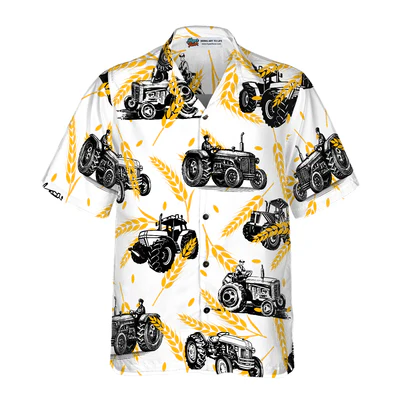 Tractor Hawaiian Shirt, Tractors On Wheat Pattern Aloha Shirt For Men - Perfect Gift For Tractor, Husband, Boyfriend, Family, Friends - Image 3