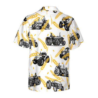 Tractor Hawaiian Shirt, Tractors On Wheat Pattern Aloha Shirt For Men - Perfect Gift For Tractor, Husband, Boyfriend, Family, Friends - Image 4