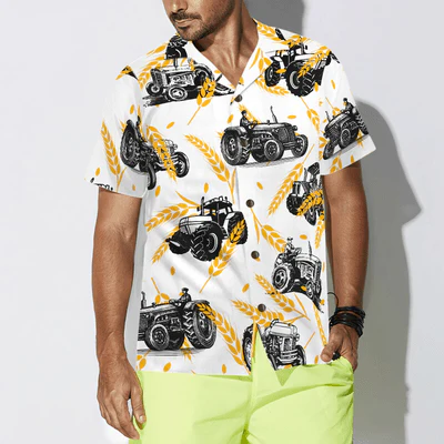 Tractor Hawaiian Shirt, Tractors On Wheat Pattern Aloha Shirt For Men - Perfect Gift For Tractor, Husband, Boyfriend, Family, Friends - Image 5