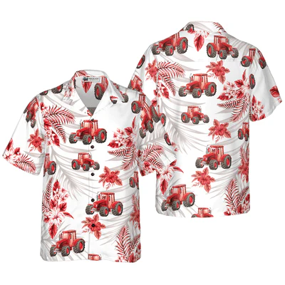 Tractor Hawaiian Shirt, Tropical Red Tractor Aloha Shirt For Men And Women - Perfect Gift For Husband, Wife, Boyfriend, Friend, Family - Image 2