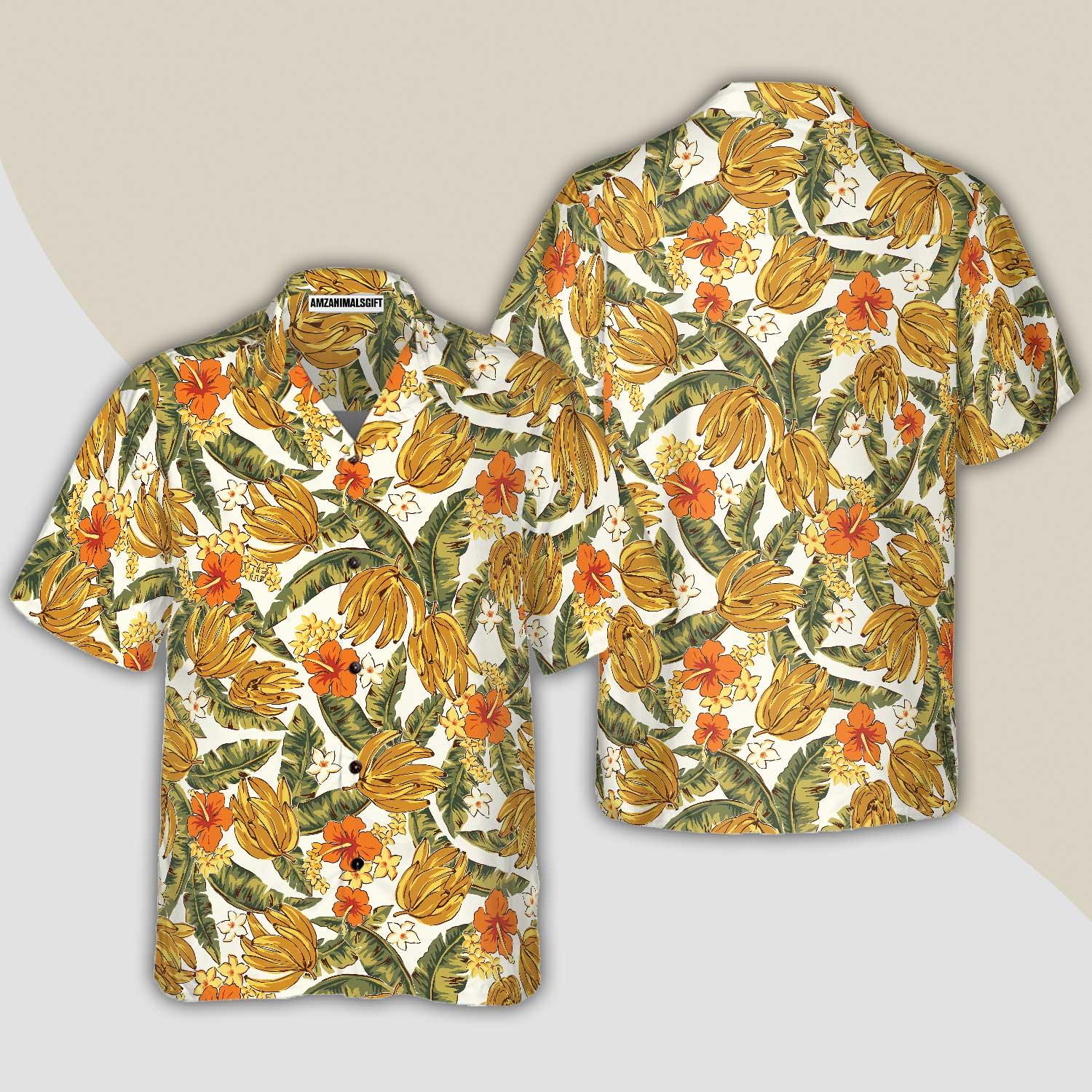 Tropical Banana Plant With Hibiscus Aloha Hawaiian Shirt For Summer, Colorful Shirt For Men Women, Perfect Gift For Friend, Team, Family