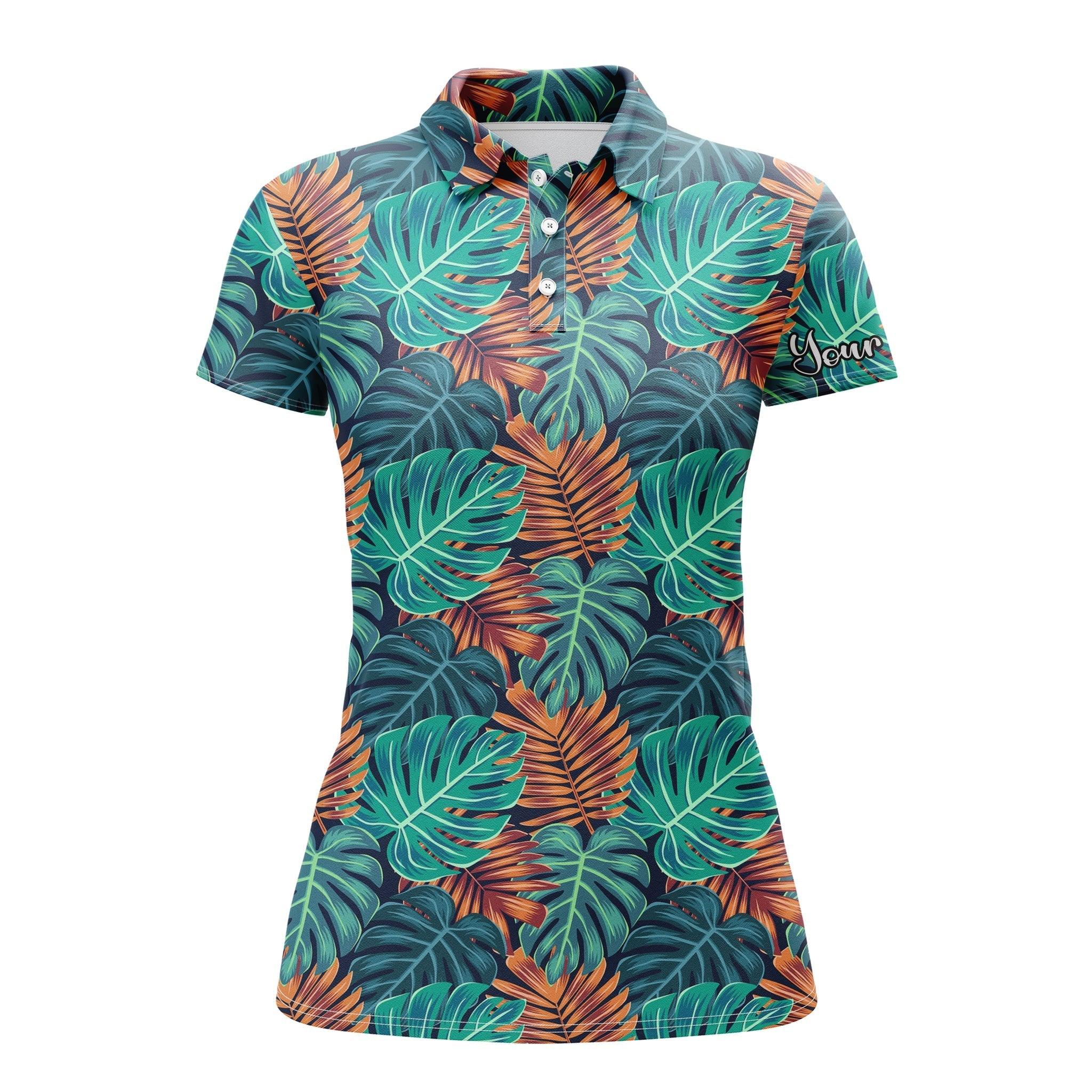 Tropical Custom Name Women Polo Shirt, Monstera Palm Leaves Nature Tropical Pattern Personalized Women Polo Shirts, Gift For Ladies, Women - Image 2