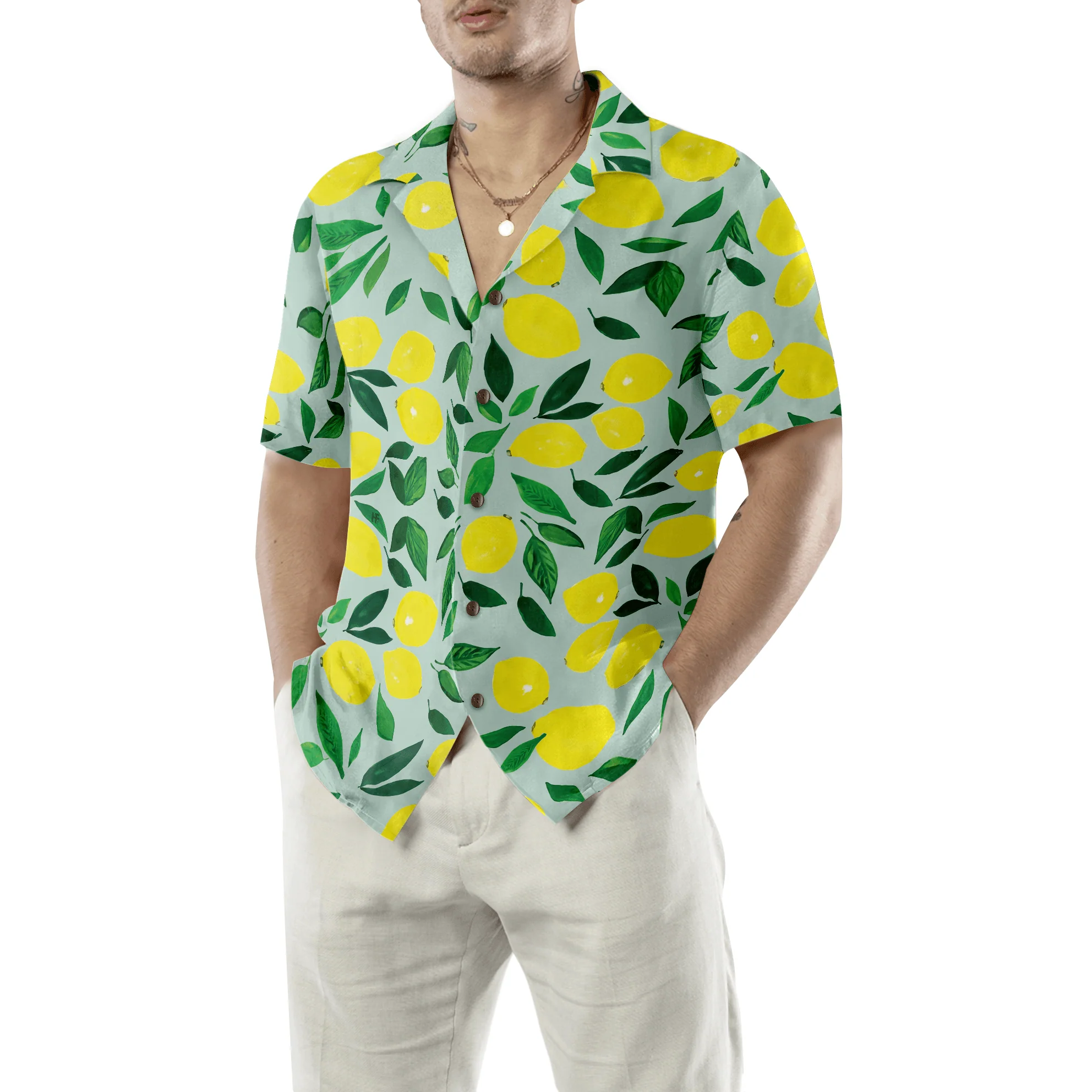 Tropical Lemon & Leaves Aloha Hawaiian Shirt For Summer, Colorful Shirt For Men Women, Perfect Gift For Friend, Team, Family - Image 6
