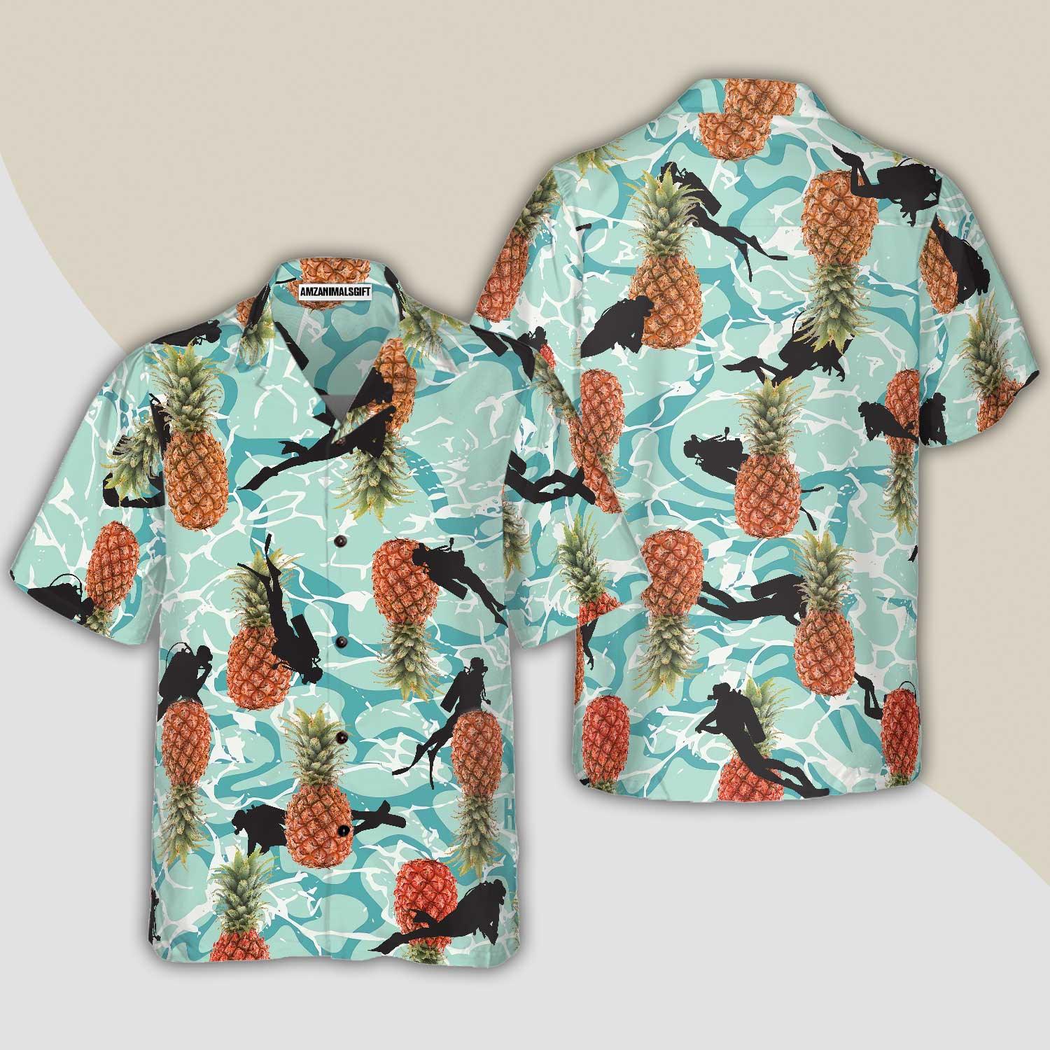 Tropical Pineapple Ocean Scuba Diving Aloha Hawaiian Shirt For Summer, Colorful Shirt For Men Women, Perfect Gift For Friend, Team, Diving Lovers
