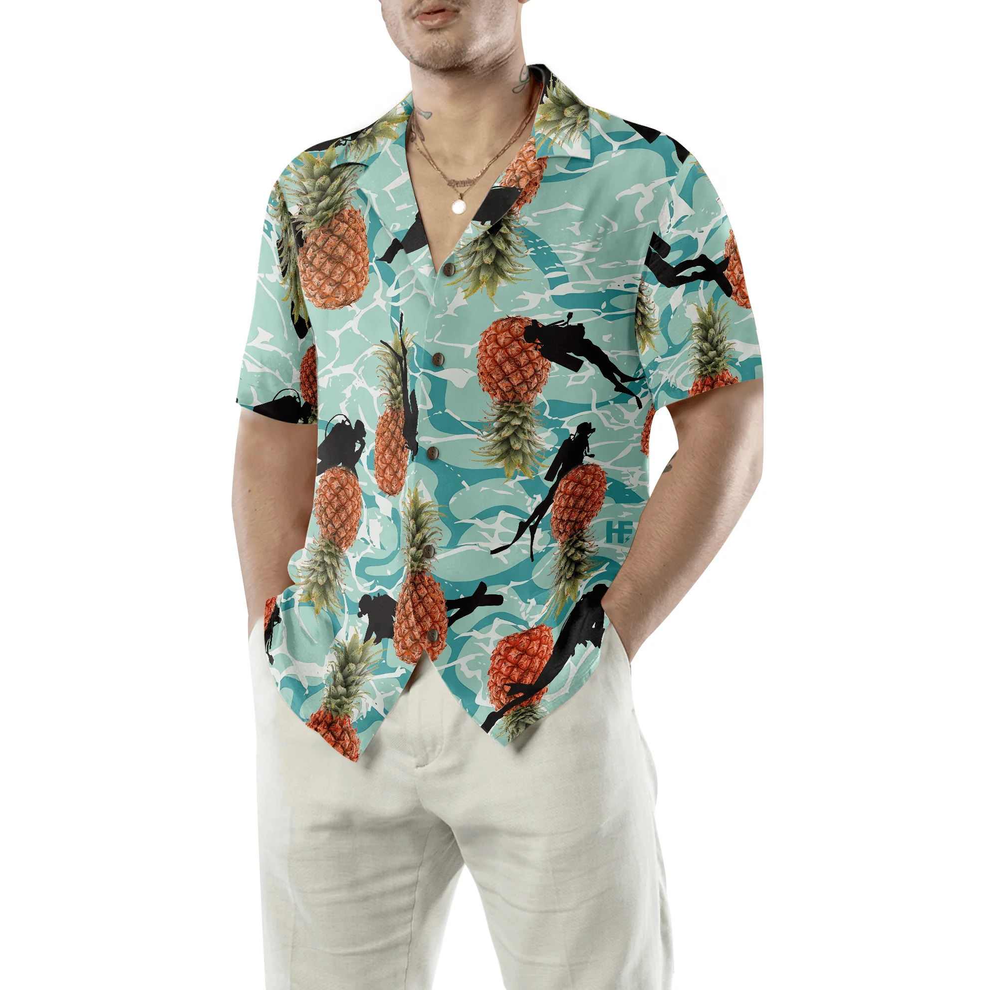 Tropical Pineapple Ocean Scuba Diving Aloha Hawaiian Shirt For Summer, Colorful Shirt For Men Women, Perfect Gift For Friend, Team, Diving Lovers - Image 6
