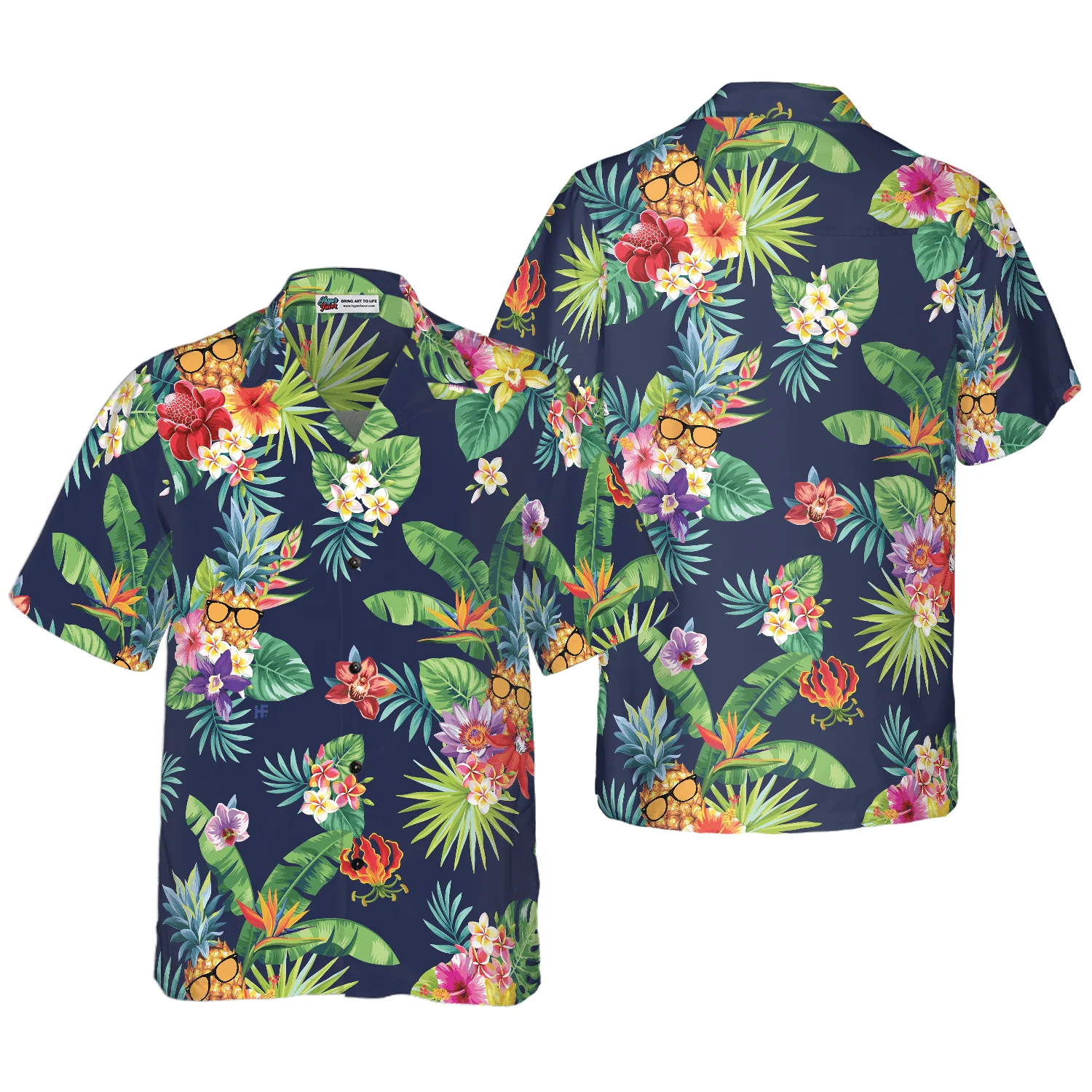 Tropical Pineapples & Palm Leaves Hawaiian Shirt, Colorful Summer Aloha Shirt For Men Women, Gift For Friend, Team, Family - Image 2
