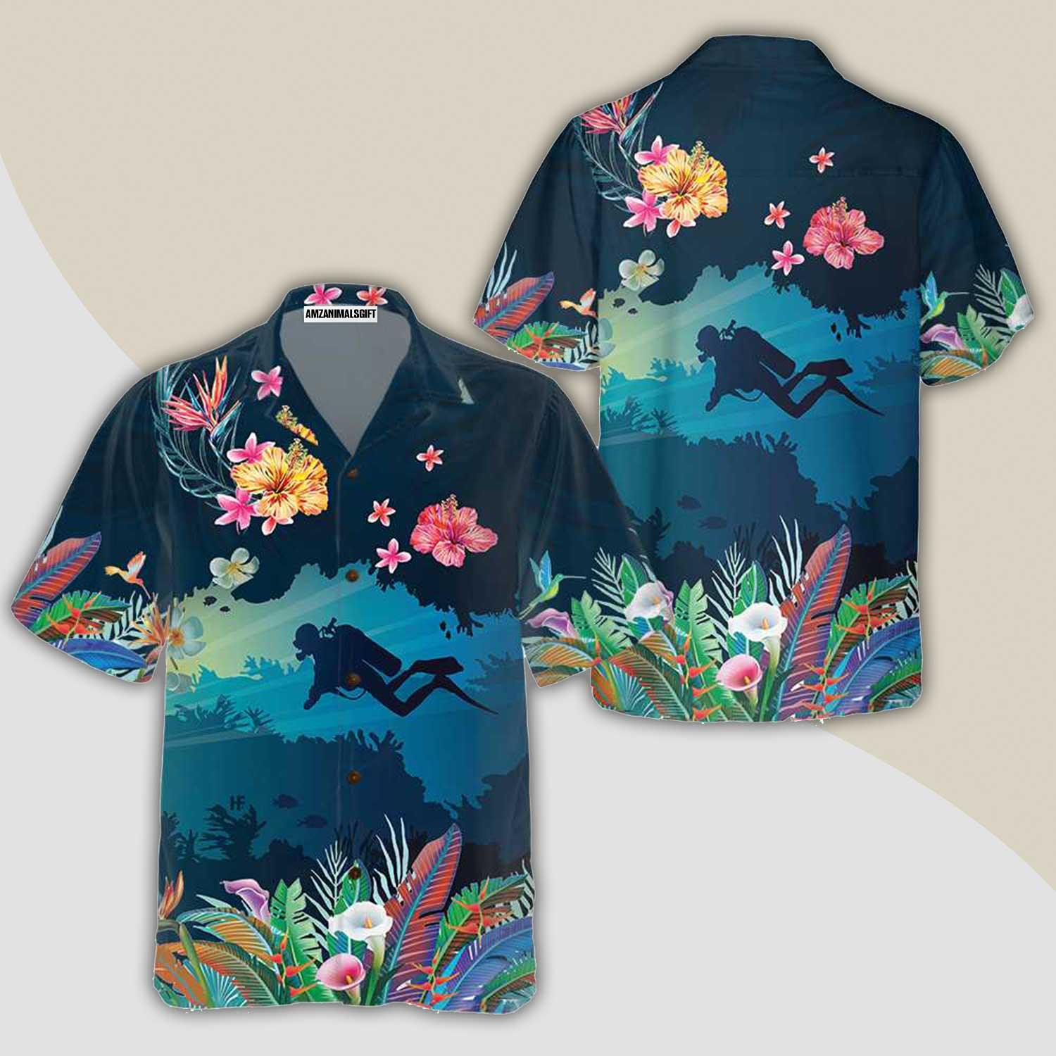 Tropical Scuba Diving Aloha Hawaiian Shirt For Summer, Scuba Diving Hawaiian Shirt For Men Women Adults, Cool Gift For Friend, Scuba Diving Lovers