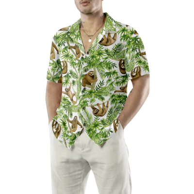 Tropical Sloth Seamless Pattern Hawaiian Shirt, Funny Sloth Seamless Aloha Shirt For Men - Perfect Gift For Husband, Boyfriend, Friend, Family - Image 6