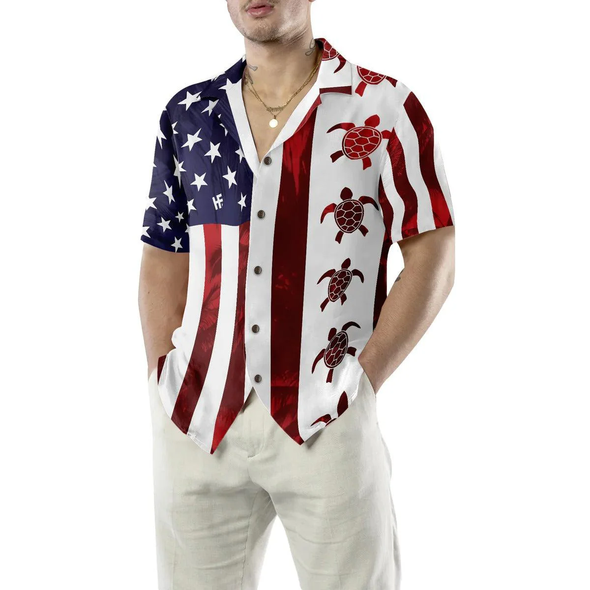 Turtle Flag American Hawaiian Shirt, Turtle Shirt For Men & Women - Perfect Gift For Turtle Lover, Friend, Family - Image 6