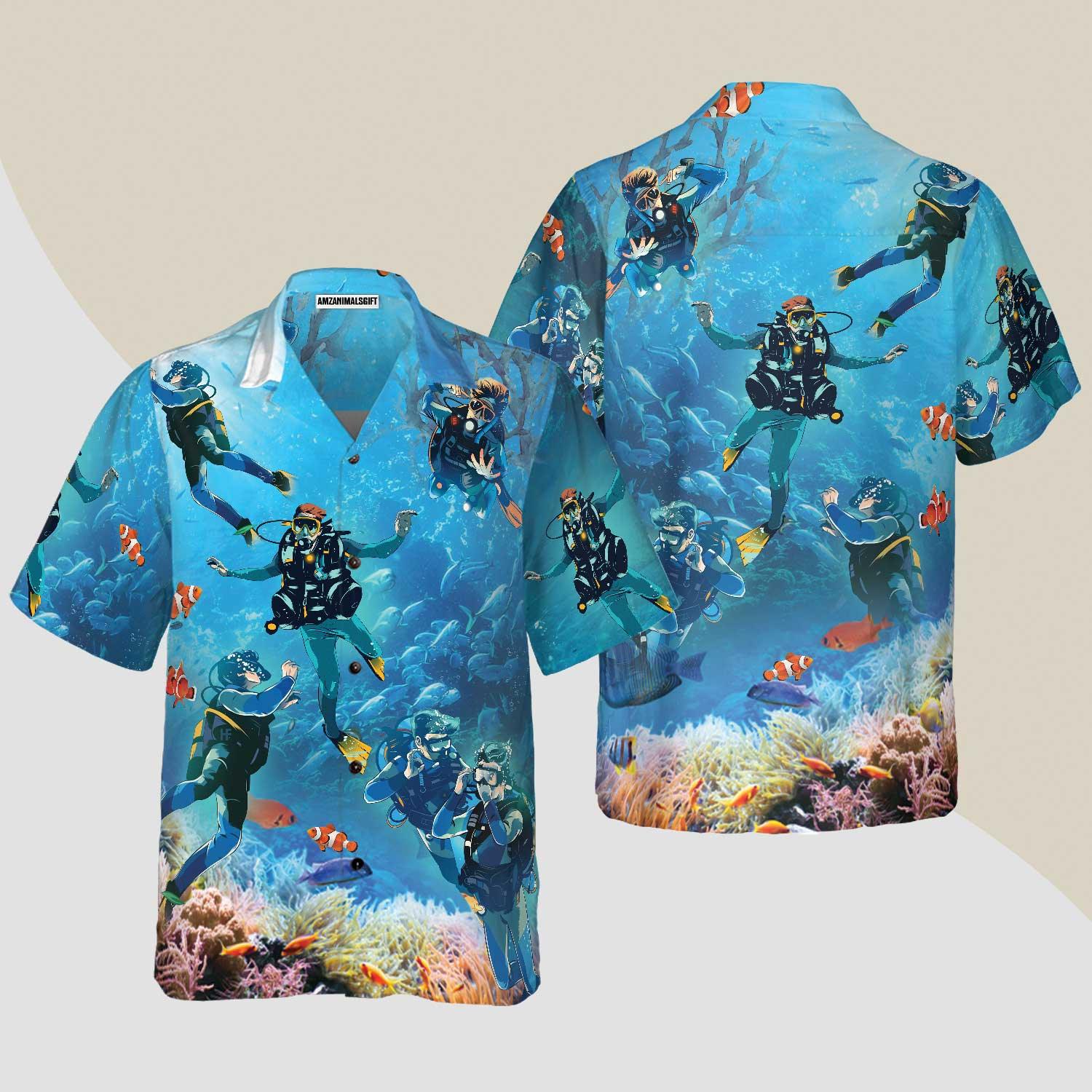 Under The Sea Scuba Diving Hawaiian Shirt, Colorful Summer Aloha Shirt For Men Women, Perfect Gift For Friend, Family, Husband, Wife