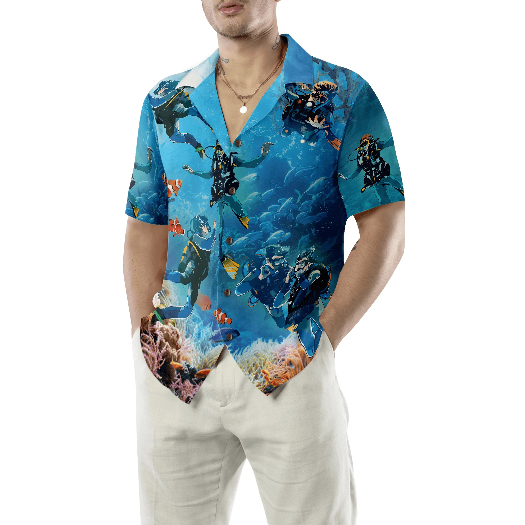 Under The Sea Scuba Diving Hawaiian Shirt, Colorful Summer Aloha Shirt For Men Women, Perfect Gift For Friend, Family, Husband, Wife - Image 6