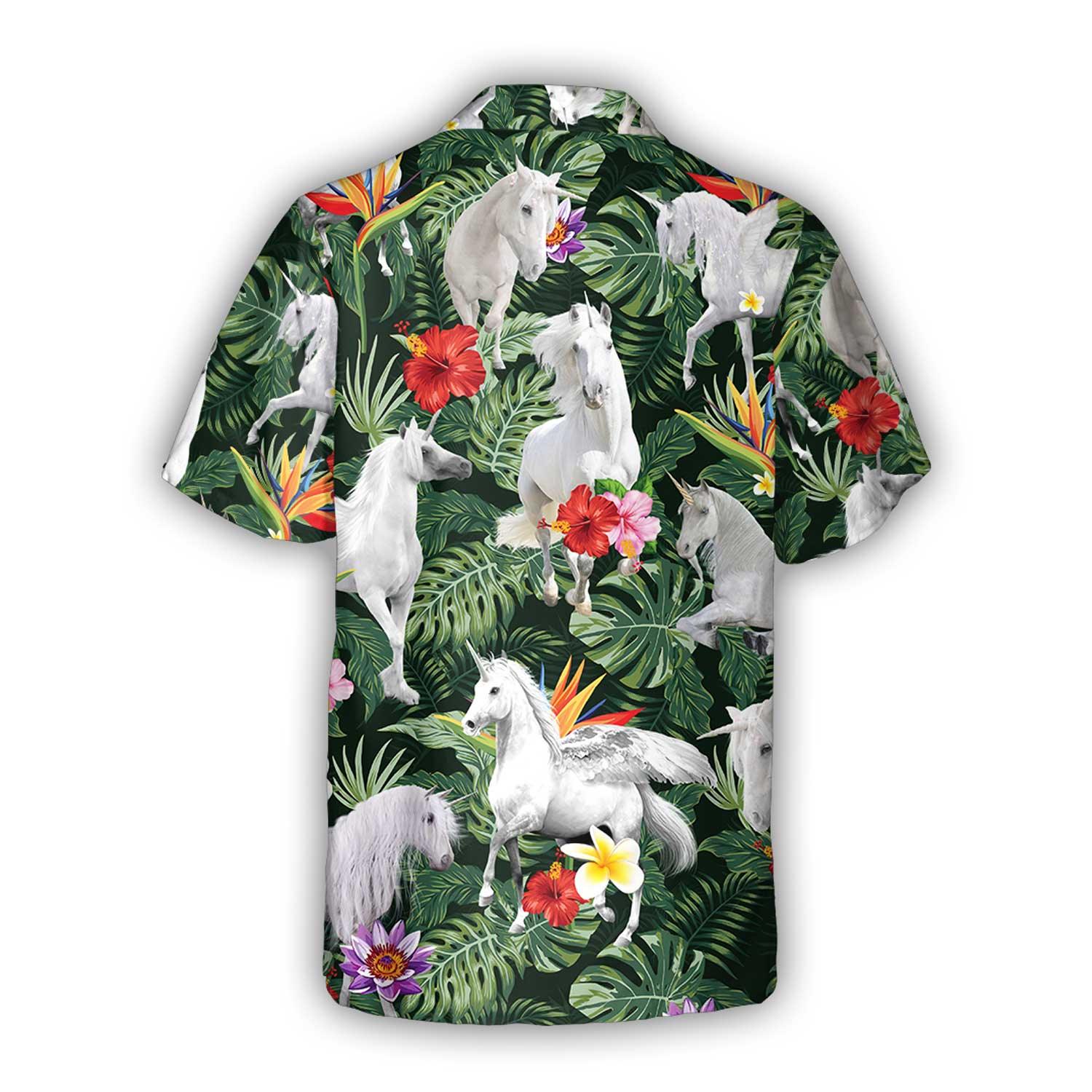Unicorn Aloha Hawaiian Shirt - Unicorn Tropical Hibiscus Hawaiian Shirt, Tropical Leaf Hawaiian Shirt For Men & Women, Unicorn Lover - Image 3