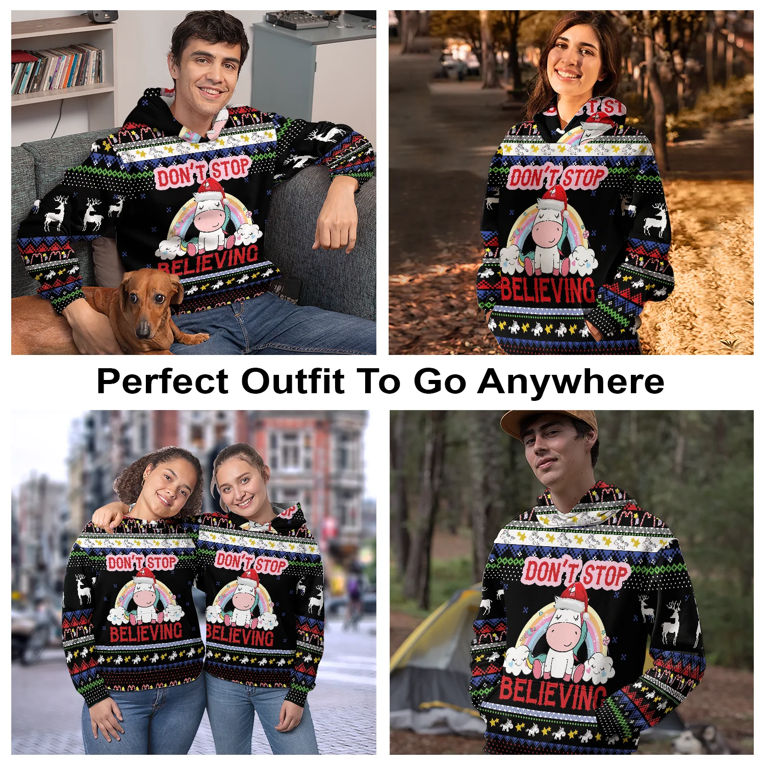 Unicorn Pullover Premium Hoodie Don't Stop Believing, Perfect Outfit For Men And Women On Christmas New Year Autumn Winter - Image 3