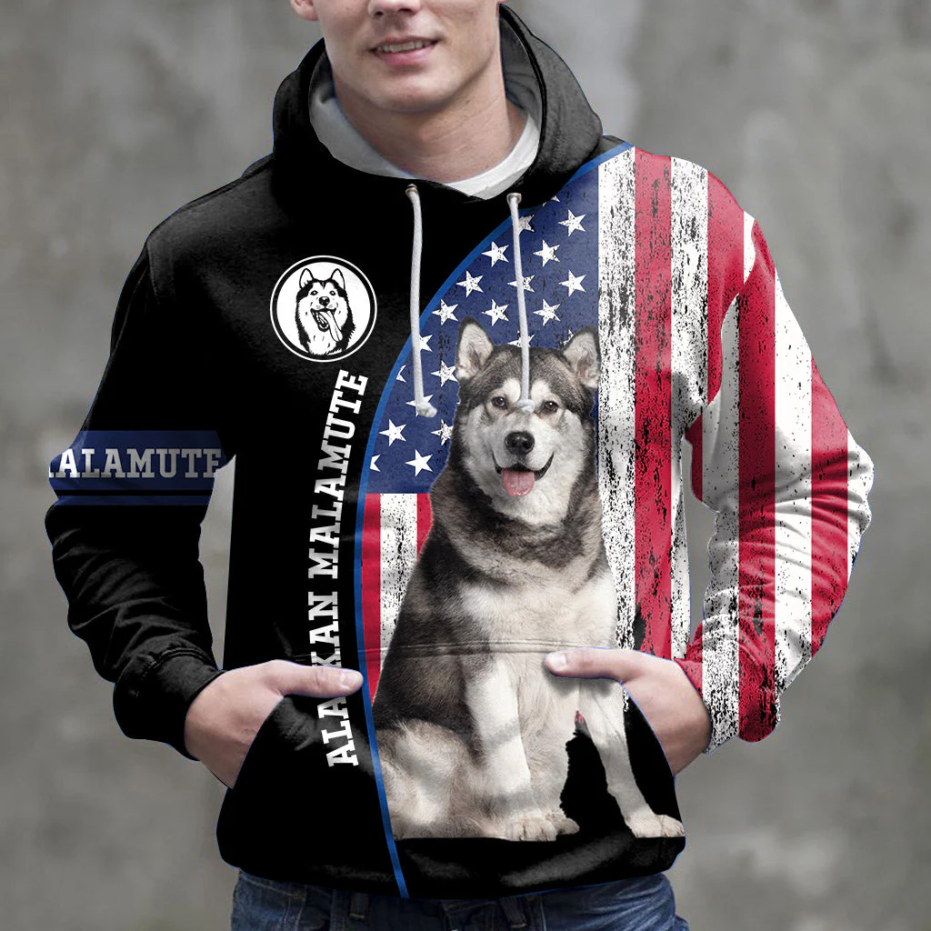 US Flag Alaskan Malamute Pullover Premium Hoodie , Perfect Outfit For Men And Women On Christmas New Year Autumn Winter - Image 3