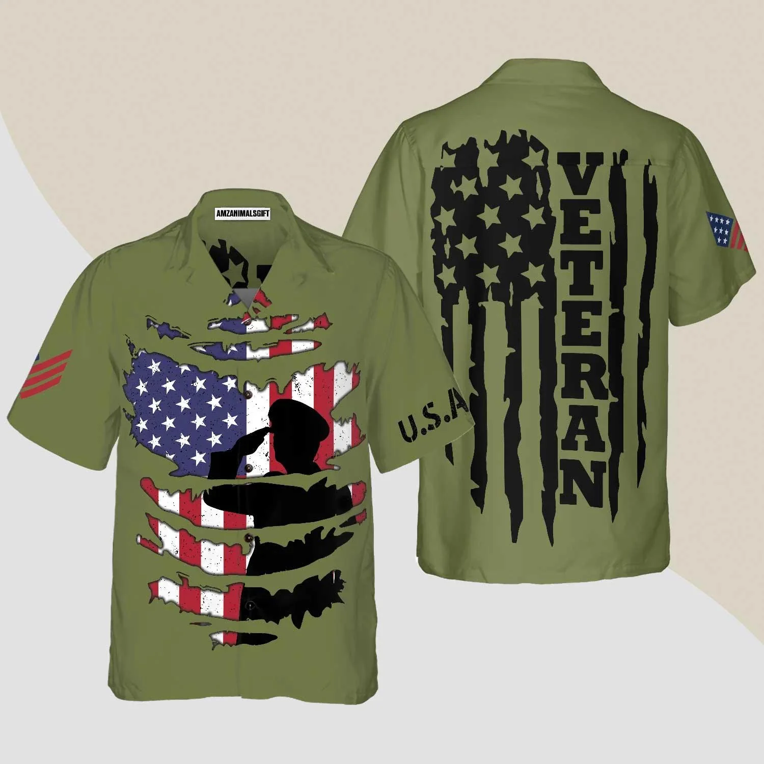 Veteran Hawaiian Shirt, American Flag Proud Veteran's Silhouette  Aloha Shirt For Men - Gift For Veteran, Husband, Boyfriend, Family, Friends