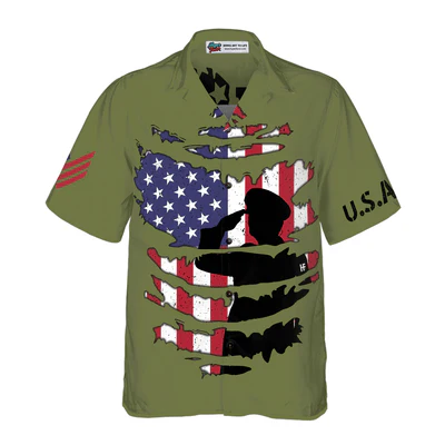 Veteran Hawaiian Shirt, American Flag Proud Veteran's Silhouette  Aloha Shirt For Men - Gift For Veteran, Husband, Boyfriend, Family, Friends - Image 3