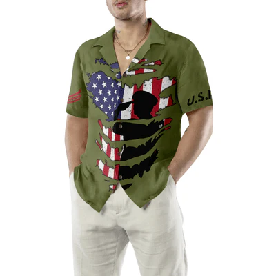 Veteran Hawaiian Shirt, American Flag Proud Veteran's Silhouette  Aloha Shirt For Men - Gift For Veteran, Husband, Boyfriend, Family, Friends - Image 6