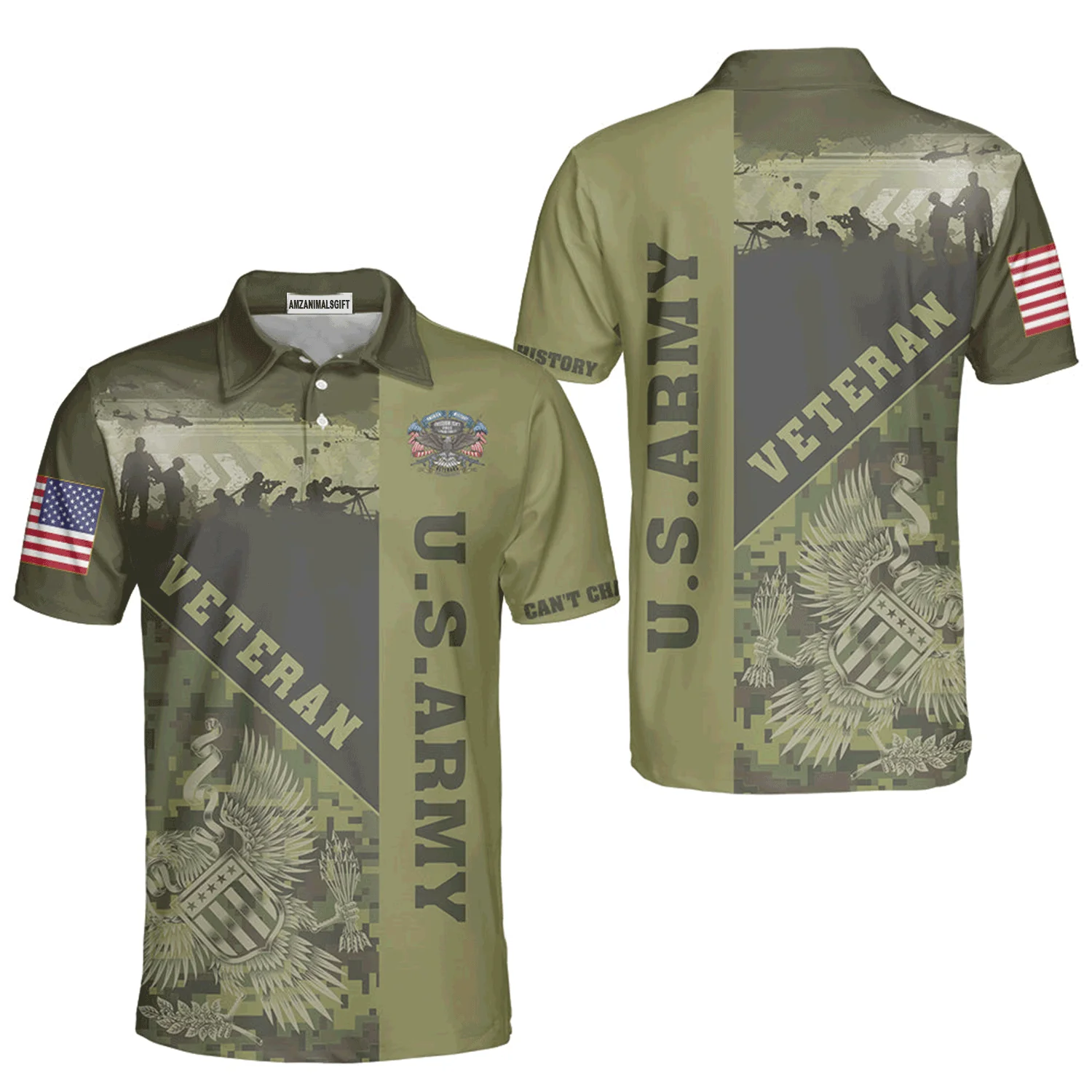 Veterans Men Polo Shirt, US Army Veterans Can't Change History Green Polo Shirt For Men - Image 2