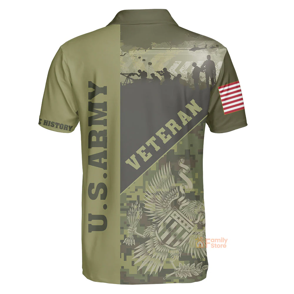 Veterans Men Polo Shirt, US Army Veterans Can't Change History Green Polo Shirt For Men - Image 3