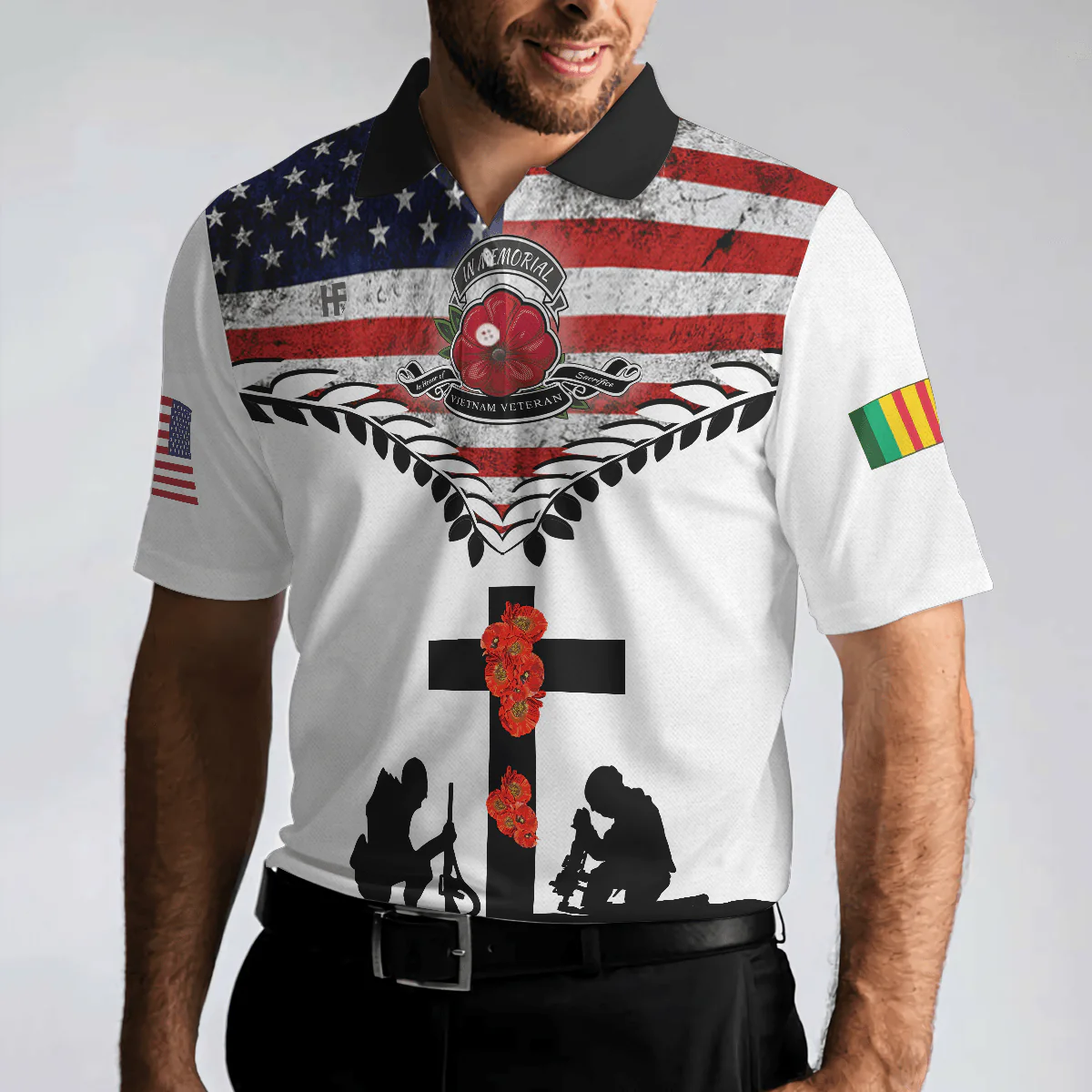 Vietnam Veteran Polo Shirt, American Flag Veteran Shirt Design, Thoughtful Gift For Vietnam Veterans - Perfect Gift For Men - Image 4
