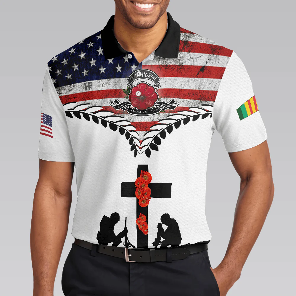 Vietnam Veteran Polo Shirt, American Flag Veteran Shirt Design, Thoughtful Gift For Vietnam Veterans - Perfect Gift For Men - Image 5