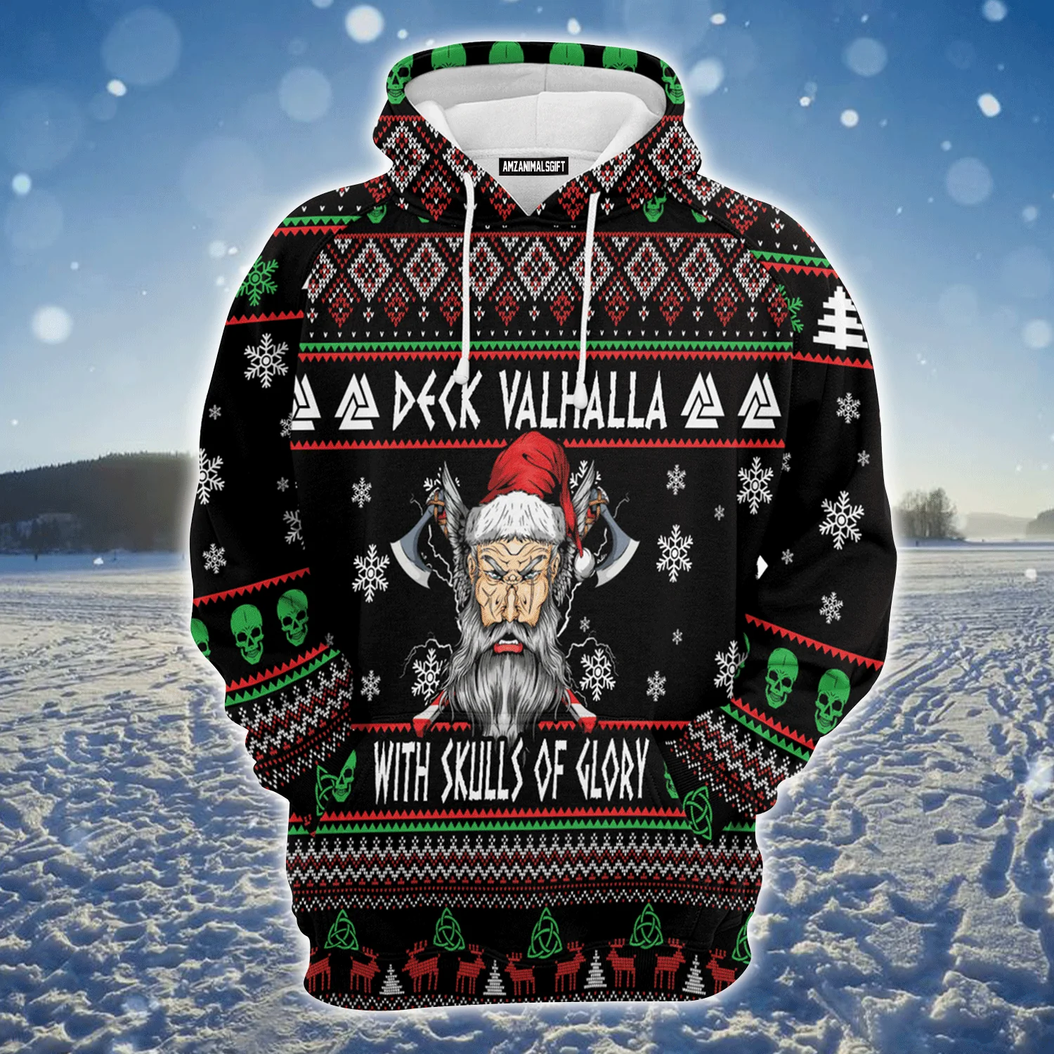Viking Premium Christmas Hoodie, Viking Deck Valhalla With Skulls Of Glory Unisex Hoodie For Men & Women - Perfect Gift For Christmas, Friends, Family - Image 2