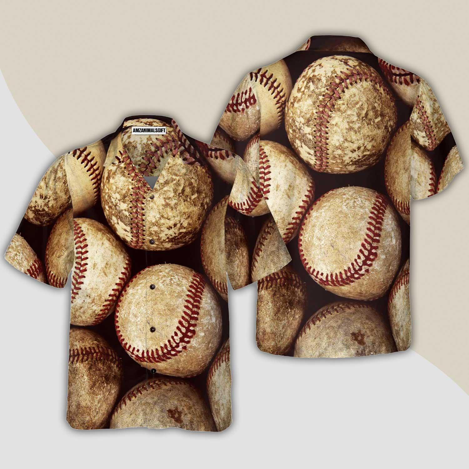 Vintage Baseball Ball Hawaiian Shirt, Baseball Hawaiian Shirt, Baseball Summer Aloha Shirt- Perfect Gift For Men, Women, Baseball Lover Friend, Family