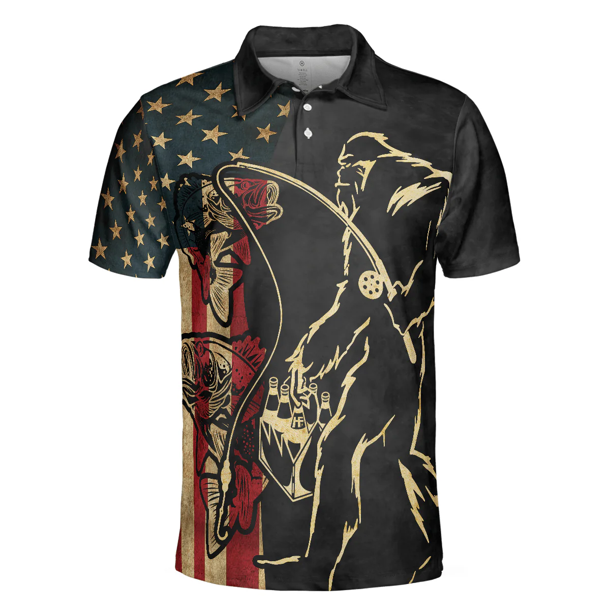 Vintage Bigfoot American Flag Fishing Men Polo Shirt, Fishing And Beer Make Me Happy Shirt For Men, Gift For Fishing Lovers - Image 3