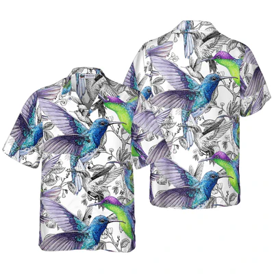 Vintage Hummingbirds Hawaiian Shirt, Tropical Summer Hummingbirds Aloha Shirt For Men - Perfect Gift For Husband, Boyfriend, Friend, Family - Image 2