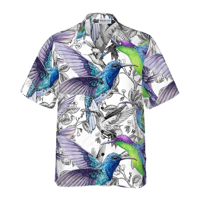 Vintage Hummingbirds Hawaiian Shirt, Tropical Summer Hummingbirds Aloha Shirt For Men - Perfect Gift For Husband, Boyfriend, Friend, Family - Image 3