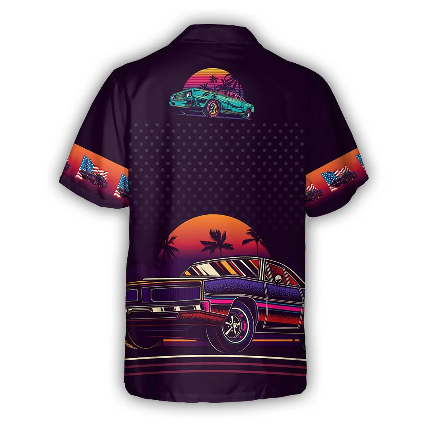 Vintage Neon Muscle Car Hawaiian Shirt, US Flag Hawaiian Shirt For Men - Perfect Gift For Lover, Friend, Family - Image 3