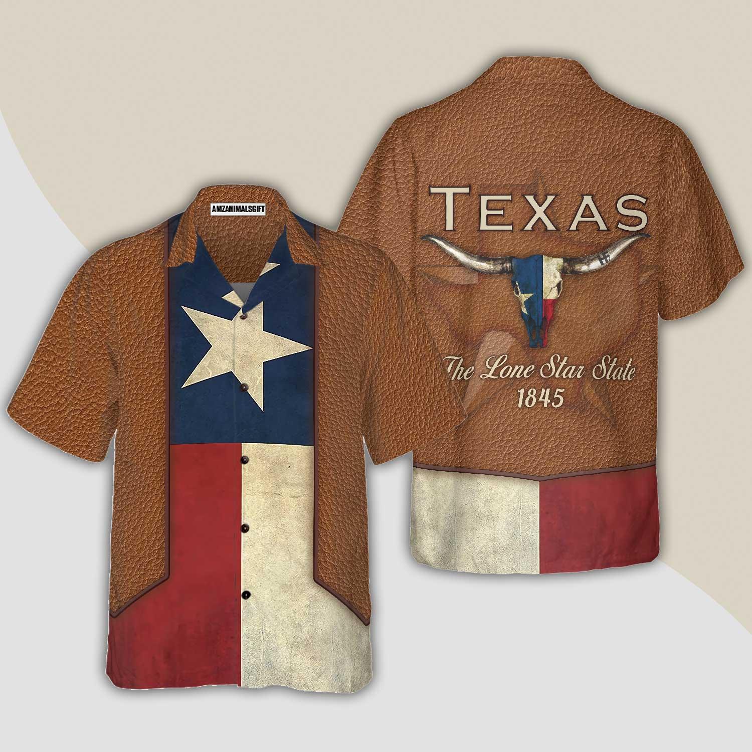 Vintage Texas Flag Hawaiian Shirt, The Lone Star State Cowboy Style Texas 1845, Summer Aloha Shirt, Perfect Gift For Men Women