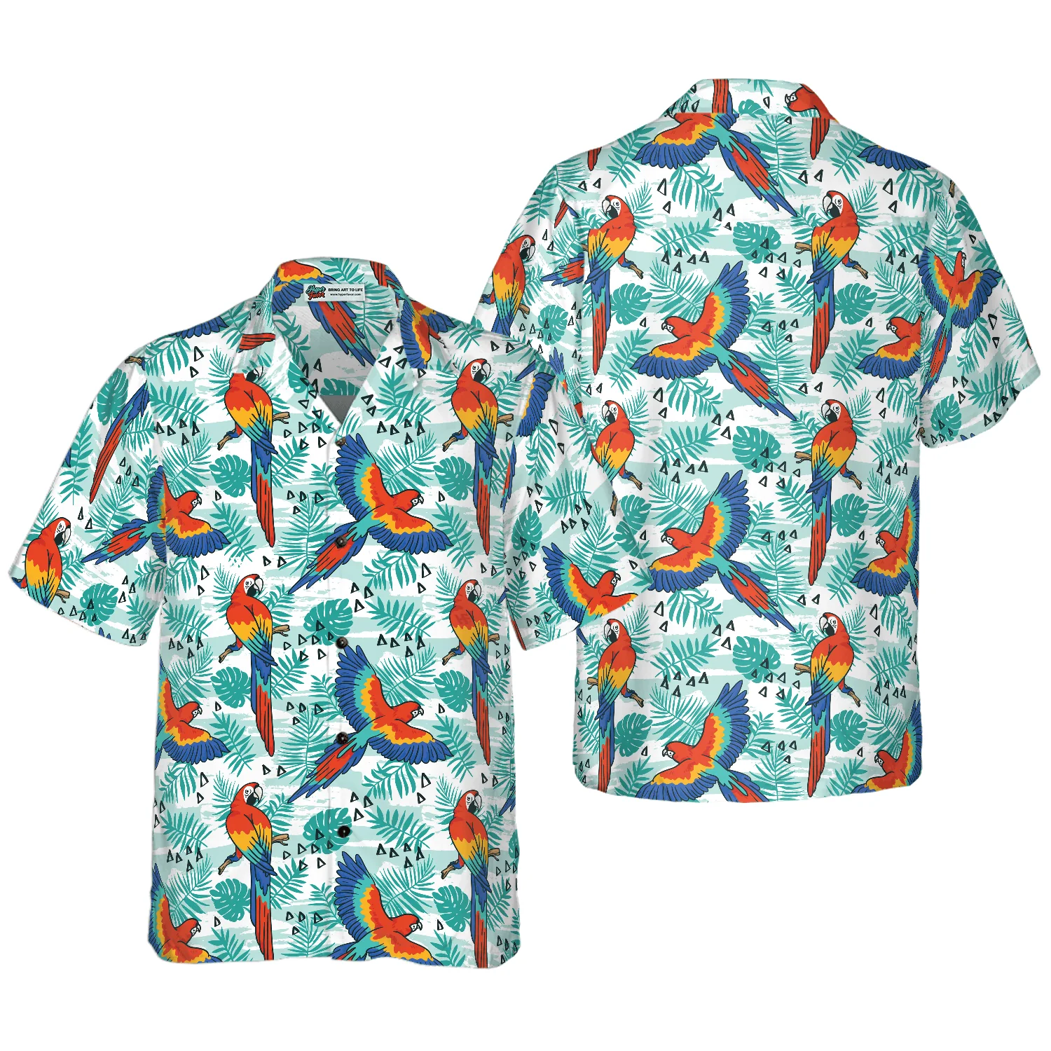 Watercolor Parrot & Palm Leaves Hawaiian Shirt, Colorful Summer Aloha Shirts For Men Women, Perfect Gift For Husband, Wife, Boyfriend, Friend - Image 2