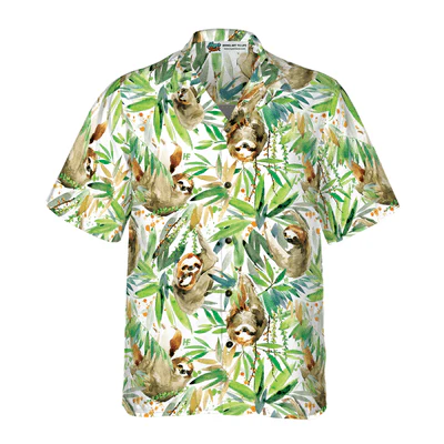 Watercolor Sloth Hawaiian Shirt, Tropical Plant Aloha Shirt For Men - Perfect Gift For Men, Husband, Boyfriend, Friend, Family - Image 3