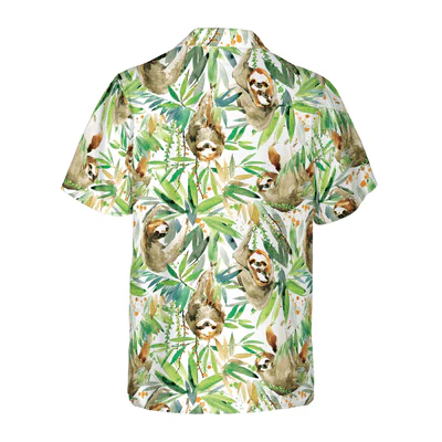 Watercolor Sloth Hawaiian Shirt, Tropical Plant Aloha Shirt For Men - Perfect Gift For Men, Husband, Boyfriend, Friend, Family - Image 4