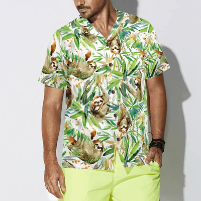 Watercolor Sloth Hawaiian Shirt, Tropical Plant Aloha Shirt For Men - Perfect Gift For Men, Husband, Boyfriend, Friend, Family - Image 5