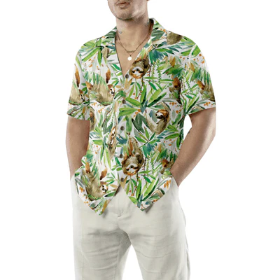 Watercolor Sloth Hawaiian Shirt, Tropical Plant Aloha Shirt For Men - Perfect Gift For Men, Husband, Boyfriend, Friend, Family - Image 6
