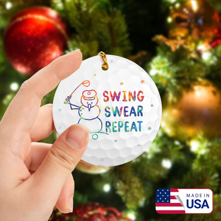 Watercolor Swing Swear Repeat Snowman Golf Ceramic Ornament - Best Gift For Golf Lovers, New Year, Christmas - Image 2