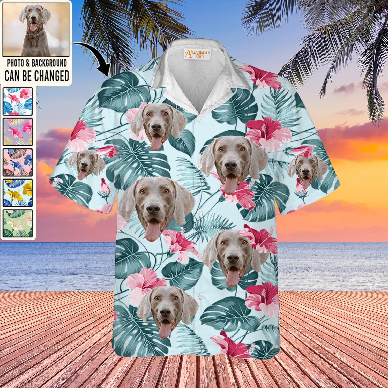 Weimaraner Custom Face Aloha Hawaiian Shirts With Dog Face - Custom Dog Face Photo With Tropical Pattern Personalized Aloha Hawaiian Shirts