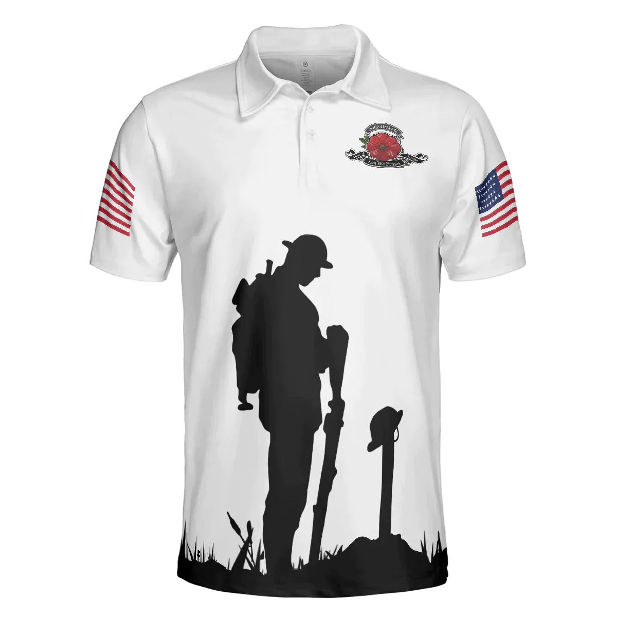 White American Flag Veteran's Day Men Polo Shirt, Lest We Forget Veteran Polo Shirt, Best Gift For Veterans - Image 3